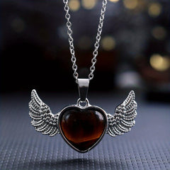 Natural Crystal Heart & Wings Pendant Necklace for Women Children Jewelry Gift