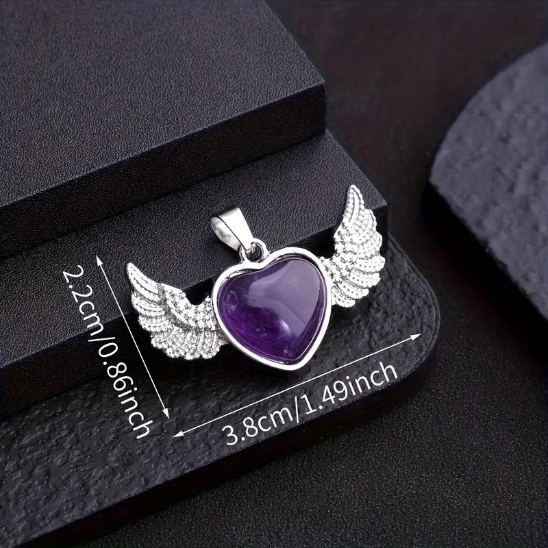 Natural Crystal Heart & Wings Pendant Necklace for Women Children Jewelry Gift