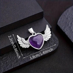 Natural Crystal Heart & Wings Pendant Necklace for Women Children Jewelry Gift