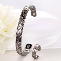 Set Of 2 Copper Magnetic Bracelet Vintage Flower Copper Bracelet