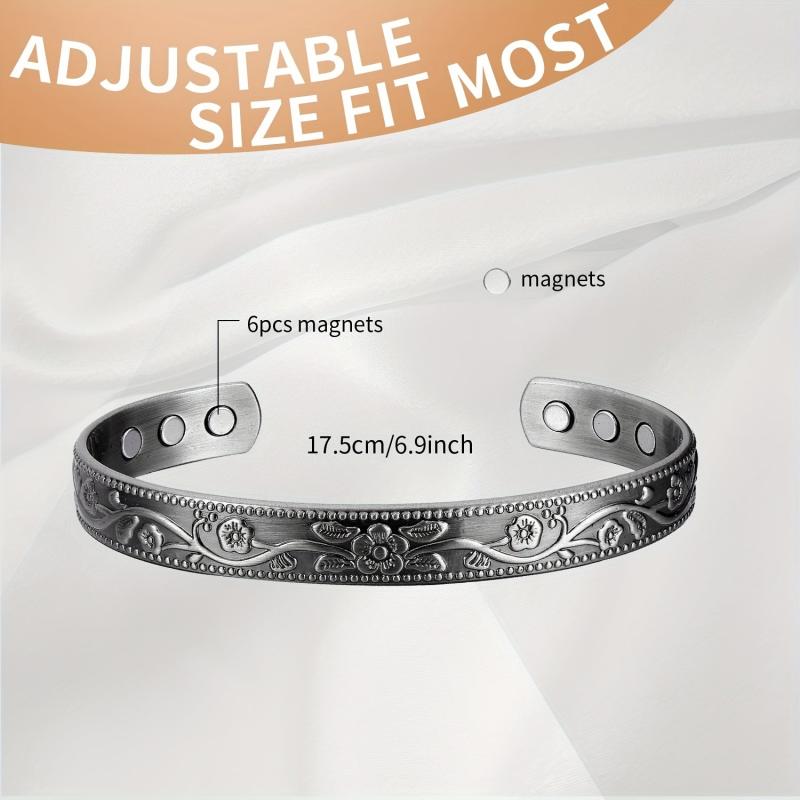 Set Of 2 Copper Magnetic Bracelet Vintage Flower Copper Bracelet