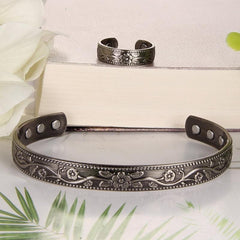 Set Of 2 Copper Magnetic Bracelet Vintage Flower Copper Bracelet