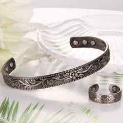 Set Of 2 Copper Magnetic Bracelet Vintage Flower Copper Bracelet