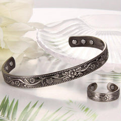 Set Of 2 Copper Magnetic Bracelet Vintage Flower Copper Bracelet