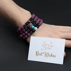 Purple Volcanic Stone Beaded Bracelet Best Wishes Gift Amethyst Pine Meditation