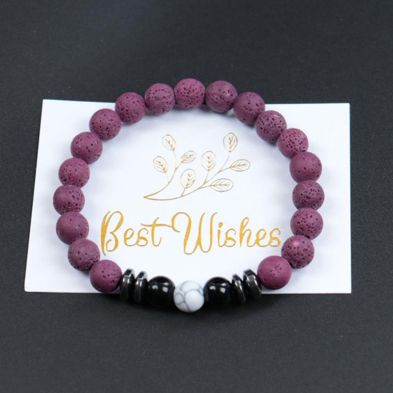 Purple Volcanic Stone Beaded Bracelet Best Wishes Gift Amethyst Pine Meditation