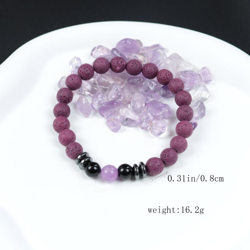 Purple Volcanic Stone Beaded Bracelet Best Wishes Gift Amethyst Pine Meditation