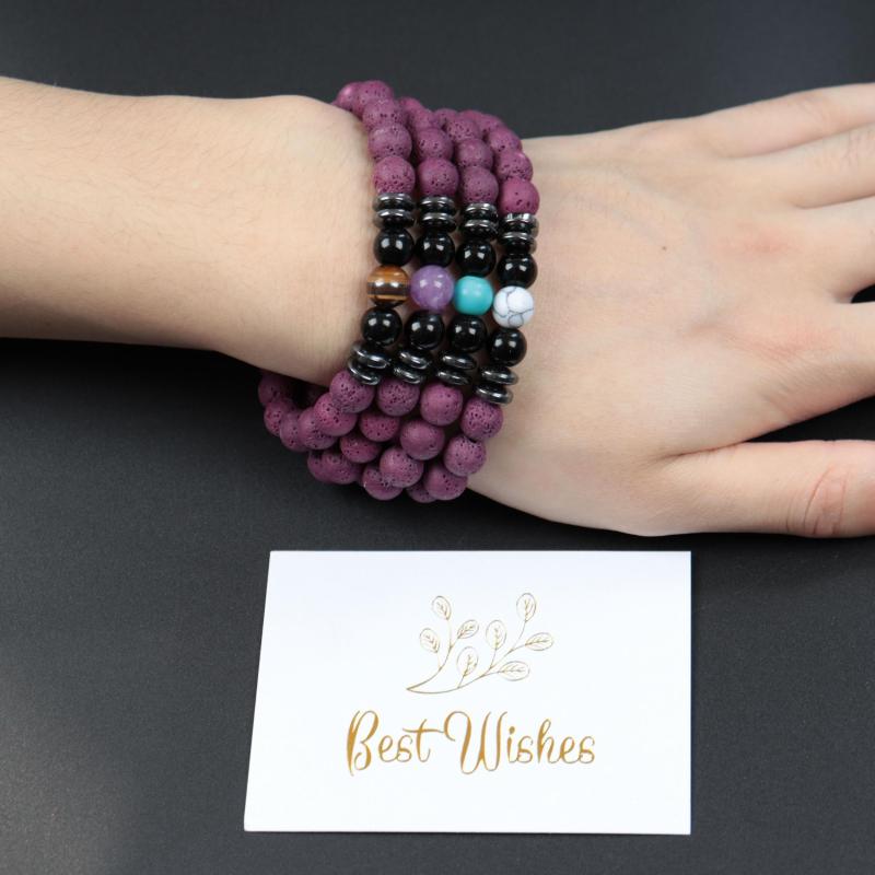 Purple Volcanic Stone Beaded Bracelet Best Wishes Gift Amethyst Pine Meditation