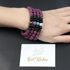 Purple Volcanic Stone Beaded Bracelet Best Wishes Gift Amethyst Pine Meditation