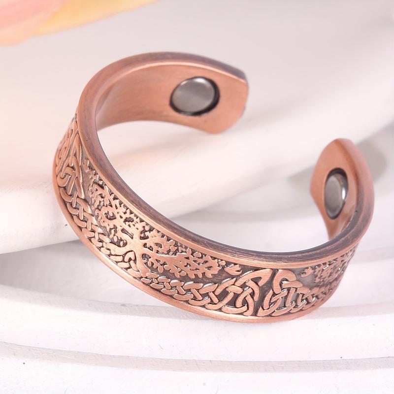 Copper Magnetic Ring for Women Men, 2 Magnets 3500 Gauss, Adjustable Size