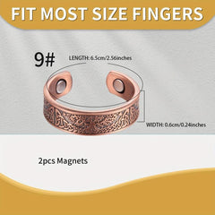 Copper Magnetic Ring for Women Men, 2 Magnets 3500 Gauss, Adjustable Size