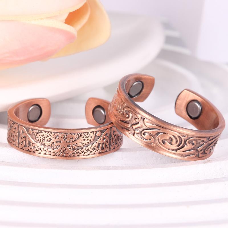 Copper Magnetic Ring for Women Men, 2 Magnets 3500 Gauss, Adjustable Size