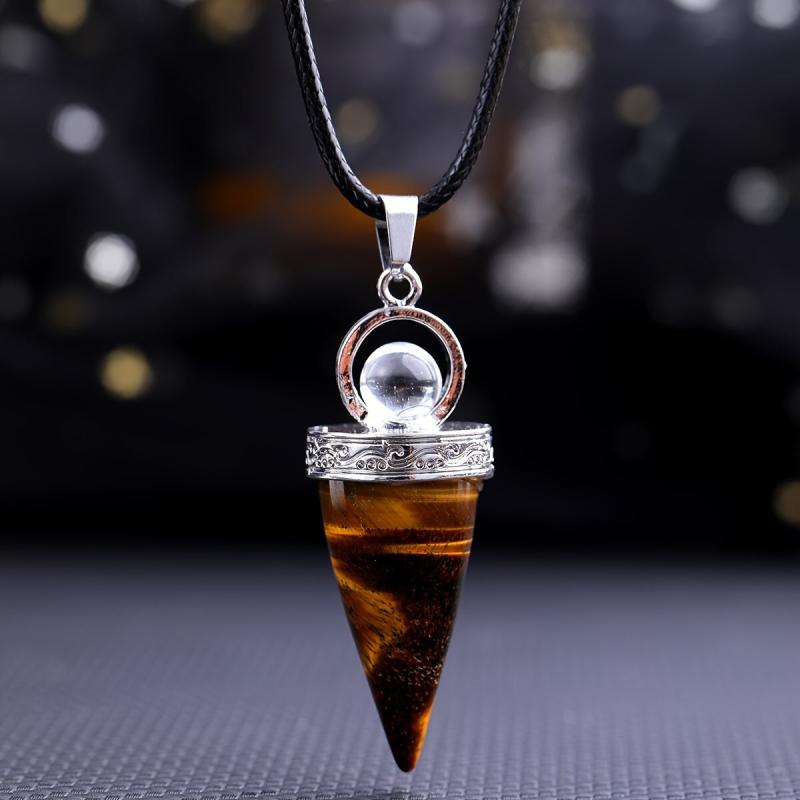 Natural Stone Crystal Tapered Bullet Reiki Chakra Necklace