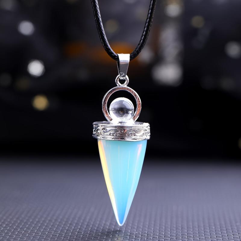 Natural Stone Crystal Tapered Bullet Reiki Chakra Necklace
