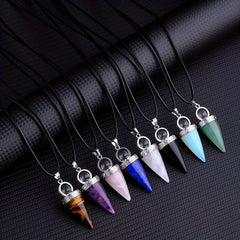 Natural Stone Crystal Tapered Bullet Reiki Chakra Necklace