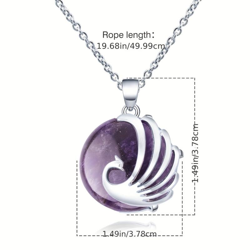 Bohemian Phoenix Stone Pendant Necklace Drunken Purple Crystal Opal Jewelry