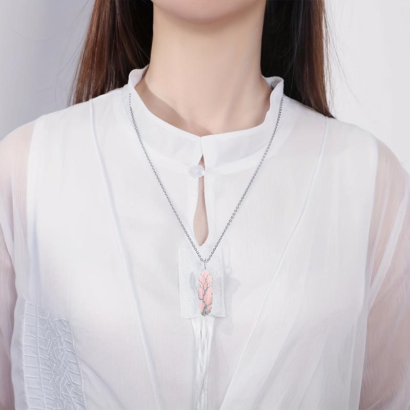 Rose Quartz Point Necklace Tree Of Life Wire Wrapped Crystal Pendant