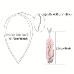 Rose Quartz Point Necklace Tree Of Life Wire Wrapped Crystal Pendant