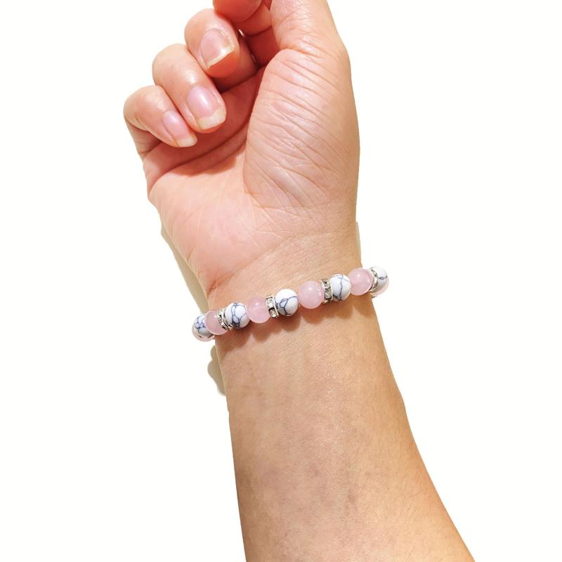 Rose Quartz Bangle Pine Stone Beaded Bracelet