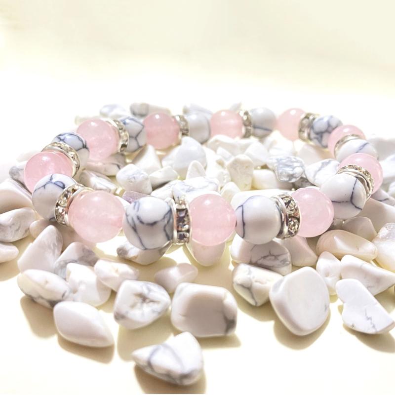 Rose Quartz Bangle Pine Stone Beaded Bracelet