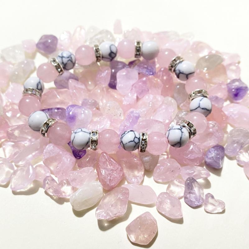 Rose Quartz Bangle Pine Stone Beaded Bracelet