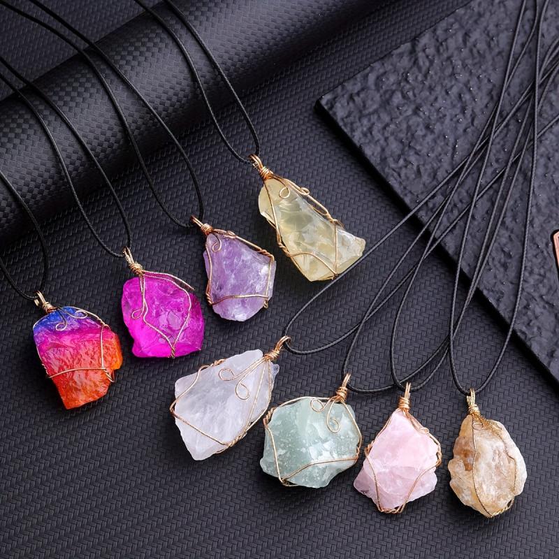 Natural Amethyst Stone Pendant Necklace Healing Crystal Gemstone Jewelry