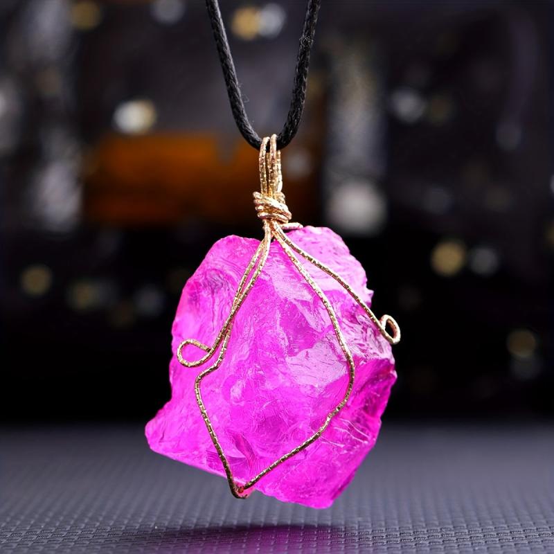 Natural Amethyst Stone Pendant Necklace Healing Crystal Gemstone Jewelry