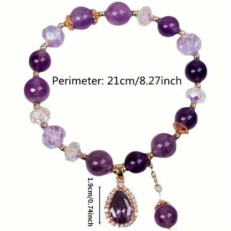 14K Plated Beaded Bracelet with Water Drop Gemstone Pendant