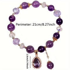 14K Plated Beaded Bracelet with Water Drop Gemstone Pendant