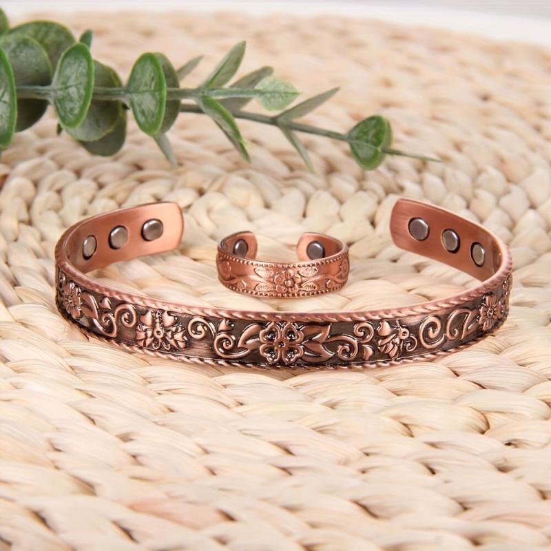 Magnetic Copper Bracelet And Rings 3500 Gauss Magnets Adjustable Jewelry