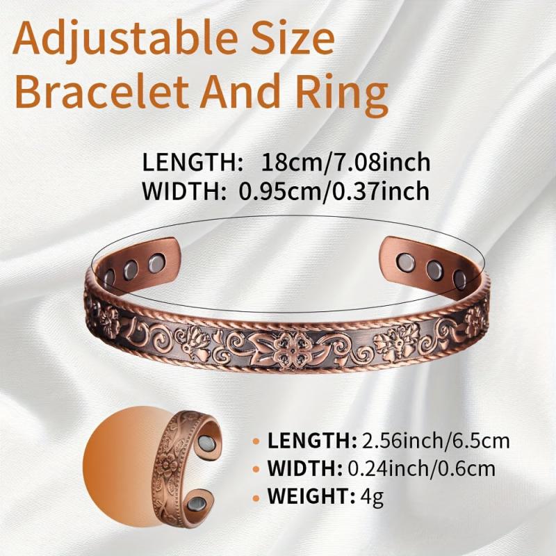 Magnetic Copper Bracelet And Rings 3500 Gauss Magnets Adjustable Jewelry