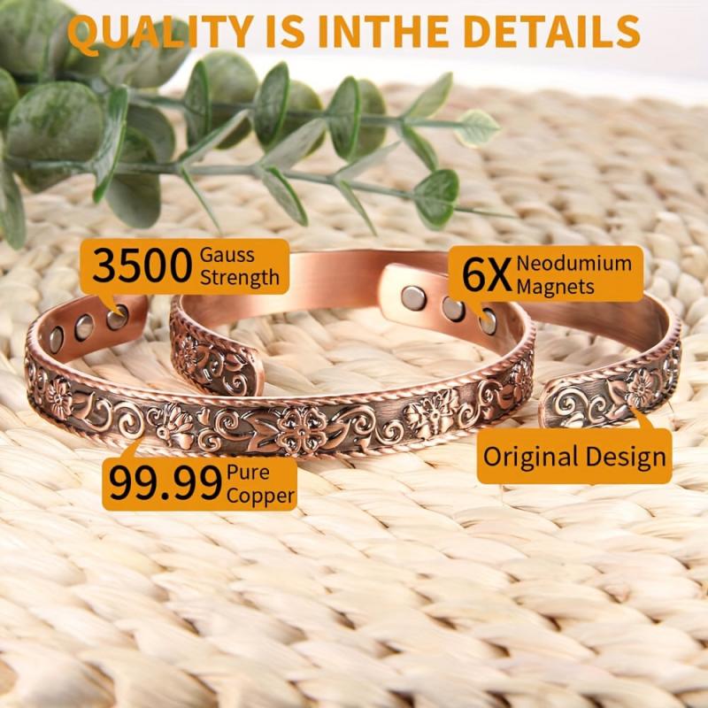 Magnetic Copper Bracelet And Rings 3500 Gauss Magnets Adjustable Jewelry