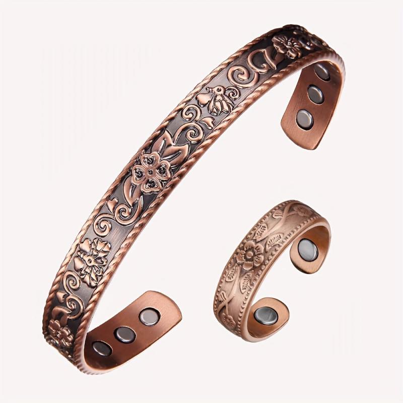 Magnetic Copper Bracelet And Rings 3500 Gauss Magnets Adjustable Jewelry