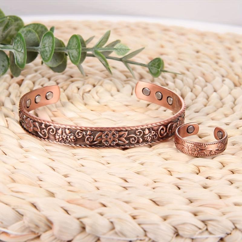 Magnetic Copper Bracelet And Rings 3500 Gauss Magnets Adjustable Jewelry