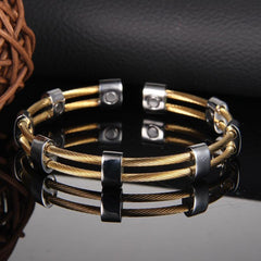 Men's Magnetic Bracelet Titanium Steel Adjustable Length Cuff Bangle Dad