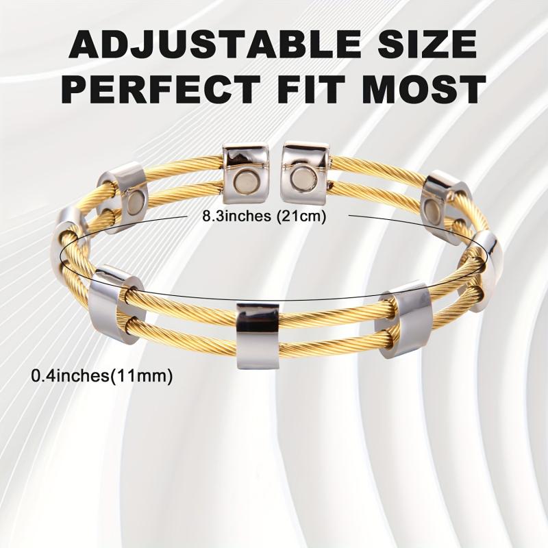 Men's Magnetic Bracelet Titanium Steel Adjustable Length Cuff Bangle Dad
