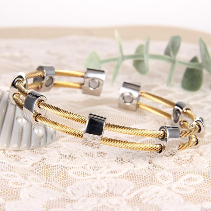 Men's Magnetic Bracelet Titanium Steel Adjustable Length Cuff Bangle Dad
