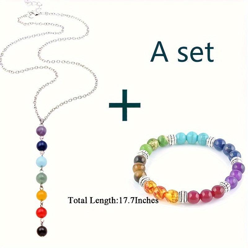 7 Chakra Gem Stone Pendant Necklace Set for Women Yoga Balancing
