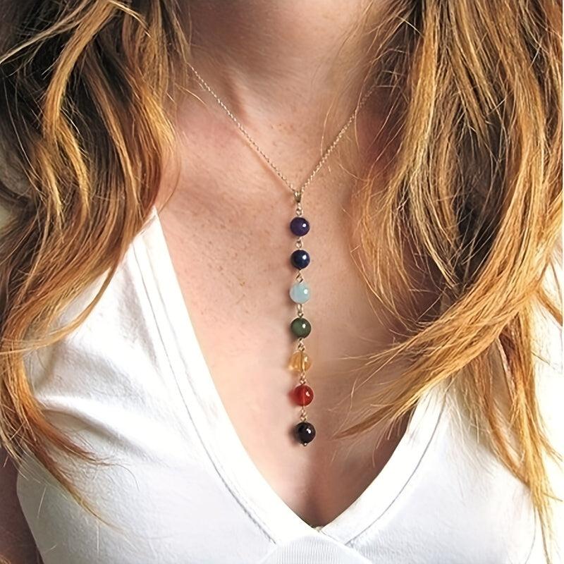 7 Chakra Gem Stone Pendant Necklace Set for Women Yoga Balancing