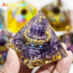 Energy Pyramid Orgonite Reiki Amethyst Ball Healing Crystals Chakra Tool
