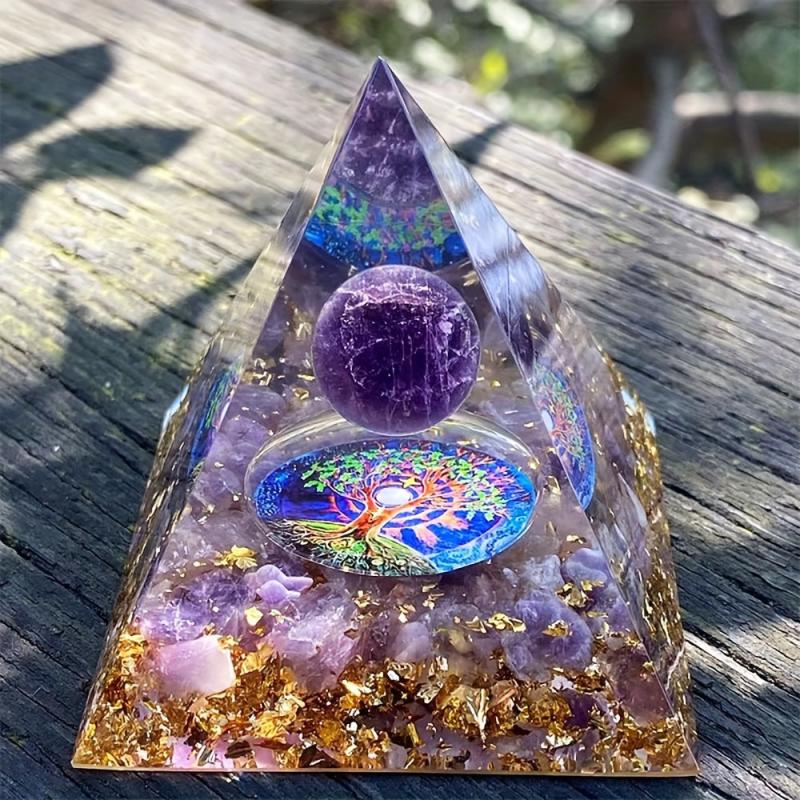 Energy Pyramid Orgonite Reiki Amethyst Ball Healing Crystals Chakra Tool