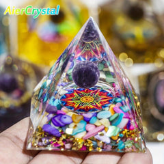 Energy Pyramid Orgonite Reiki Amethyst Ball Healing Crystals Chakra Tool