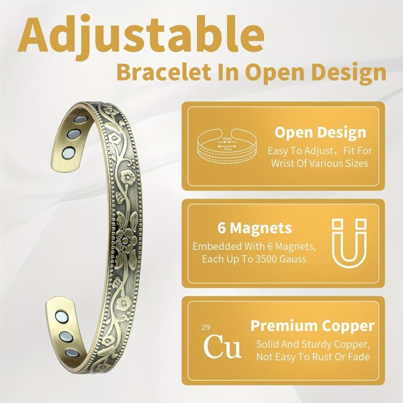 Copper Magnetic Bracelet Ring for Men and Women 6 Magnets Adjustable