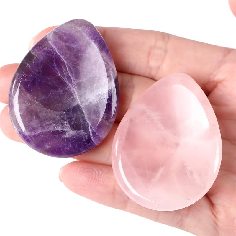 2pcs Rose Quartz Amethyst Worry Stone Sets