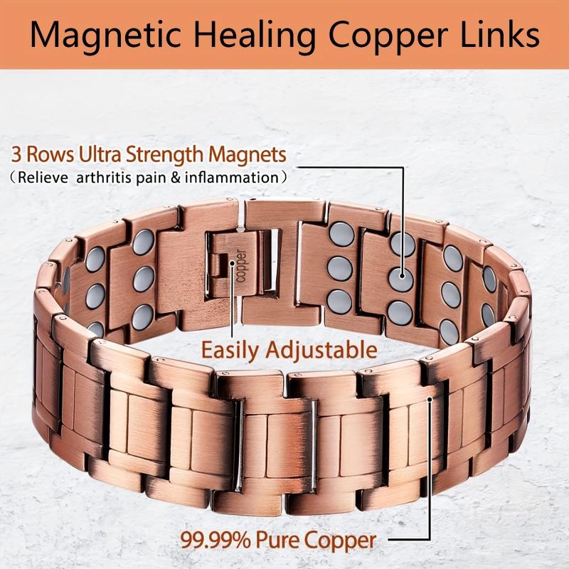 Solid Copper Magnetic Bracelet & Ring Set for Men, Adjustable Size Jewelry Gift