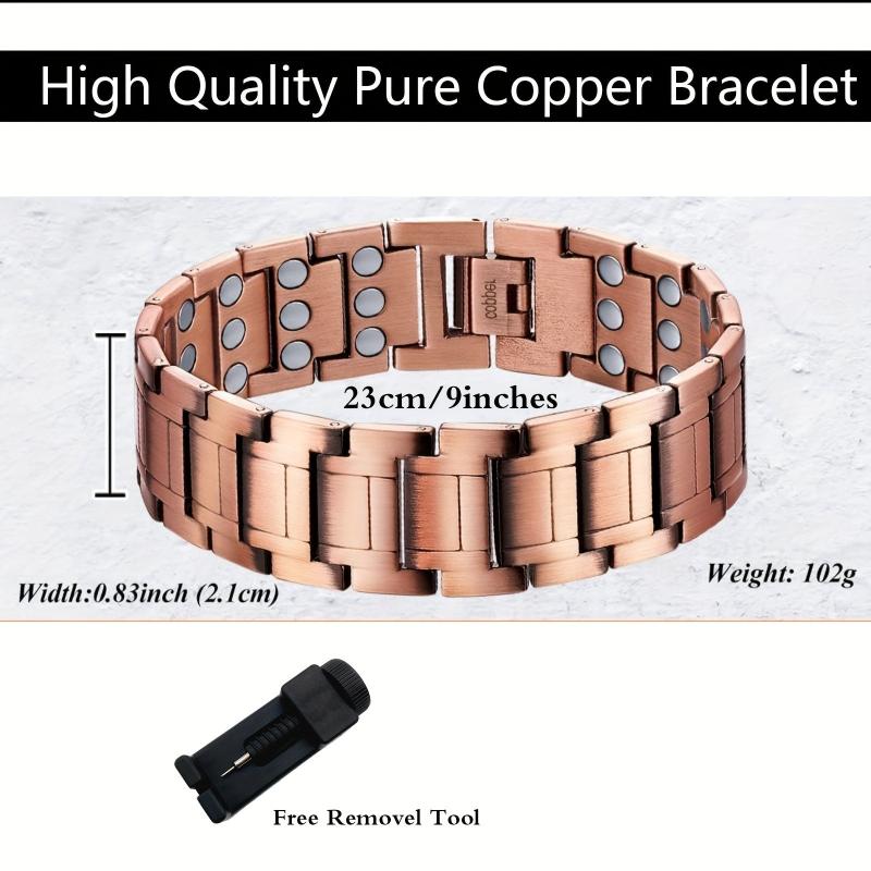 Solid Copper Magnetic Bracelet & Ring Set for Men, Adjustable Size Jewelry Gift