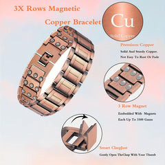 Solid Copper Magnetic Bracelet & Ring Set for Men, Adjustable Size Jewelry Gift