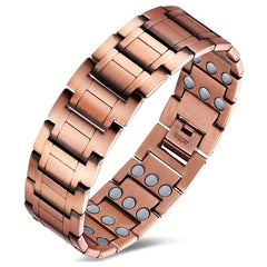 Solid Copper Magnetic Bracelet & Ring Set for Men, Adjustable Size Jewelry Gift