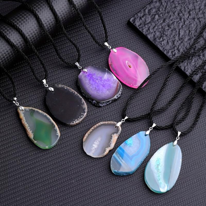 Natural Crystal Agate Flake Raw Necklace Reiki Yoga Gemstone Raw Edge Necklace