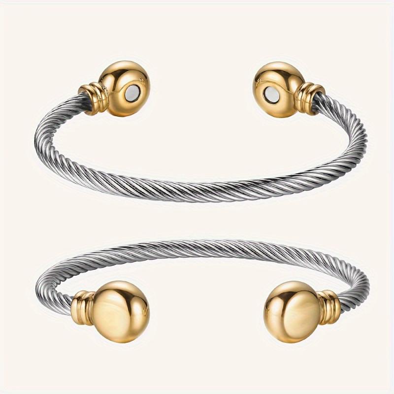 Stainless Steel Magnetic Bangle Bracelet Twisted Cable Golf Bracelet